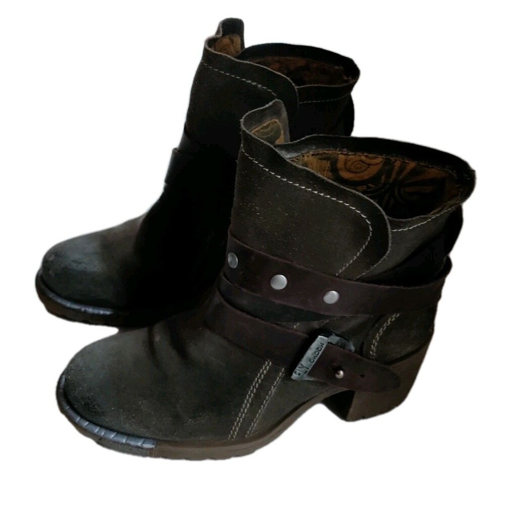 Fly London Lok Leather Suede/ Boots Rug Ankle Buckle Brown EU 37/ US 6-6.5